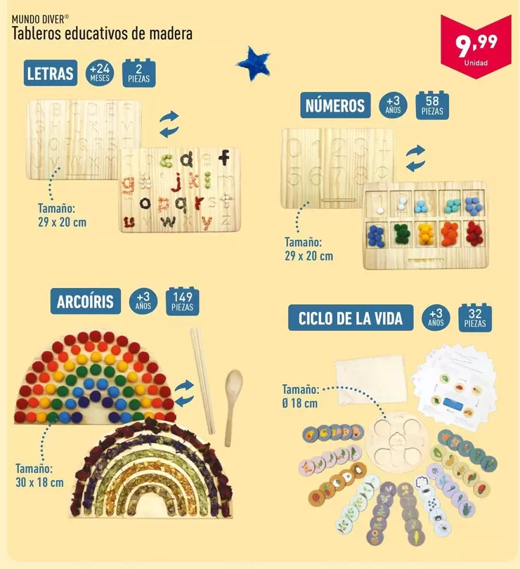 Oferta de Mundo Diver - Tableros Educativos De Madera por 9,99€ en ALDI