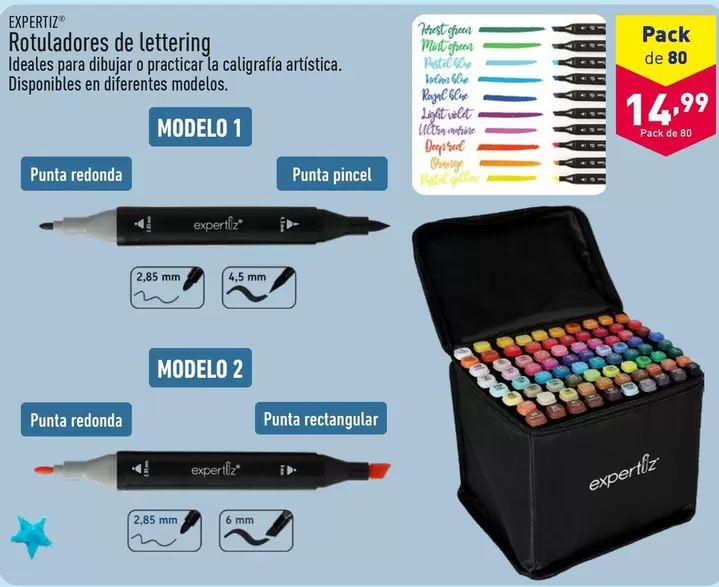 Oferta de Expertiz - Rotuladores De Lettering por 14,99€ en ALDI