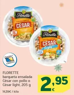 Oferta de Florette - Barqueta Ensalada Cesar Con Pollo O Cesar Light por 2,95€ en HiperDino