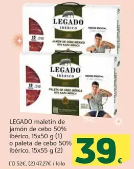 Oferta de Legado Ibérico - Maletin De Jamon De Cebo 50% Iberico O Paleta De Cebo 50% Iberico por 39€ en HiperDino