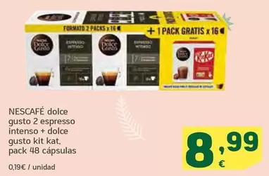 Oferta de Nescafé - Dolce Gusto 2 Espresso Intenso + Dolce Gusto Kit Kat por 8,99€ en HiperDino