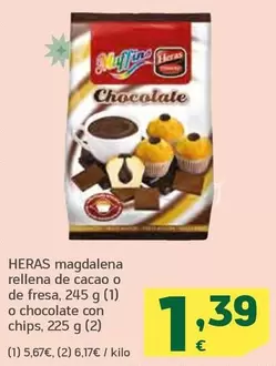 Oferta de Heras - Magdalena Rellena De Cacao O De Fresa por 1,39€ en HiperDino