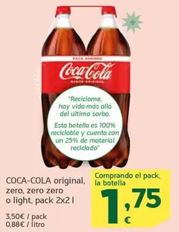 Oferta de Coca-Cola - Original, Zero, Zero Zero O Light por 1,75€ en HiperDino