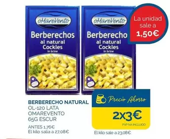 Oferta de Berberechos Al Natural Cockles por 1,5€ en Supermercados La Despensa