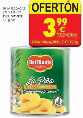 Oferta de Del Monte - Piña Rodajas En Su Jugo por 3,99€ en CashDiplo