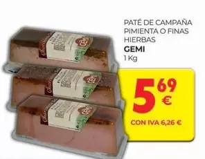 Oferta de Gemi - Pate De Campaña Pimienta O Finas Hierbas por 5,69€ en CashDiplo