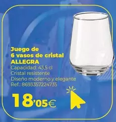 Oferta de Cristal - Juego De 6 Vasos De  Allegra por 18,05€ en Makro