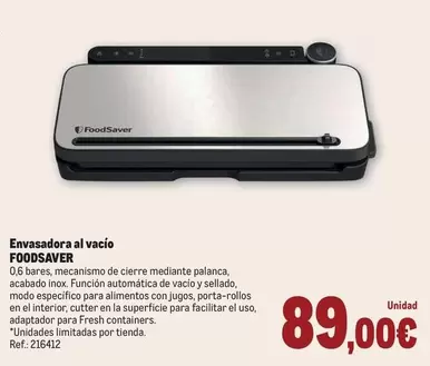 Oferta de FoodSaver - Envasadora Al Vacio por 89€ en Makro