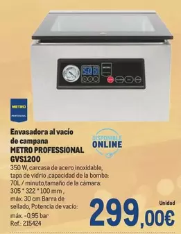 Oferta de Metro Professional - Envasadora Al Vacio De Campana Professional Gvs1200 por 299€ en Makro