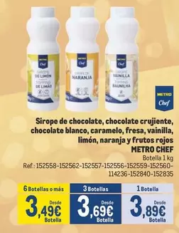 Oferta de Chef - Sirope De Chocolate, Chocolate Crujiente, Chocolate Blanco, Caramelo, Fresa, Vainilla, Limón, Naranja Y Frutos Rojos por 3,89€ en Makro