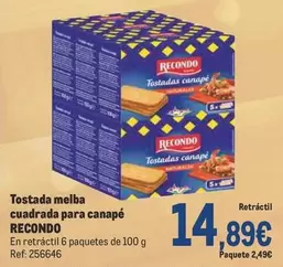 Oferta de Recondo - Tostada Melba Cuadrada Para Canapé por 14,89€ en Makro