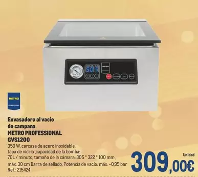 Oferta de Metro Professional - Envasadora Al Vacío De Campana por 309€ en Makro