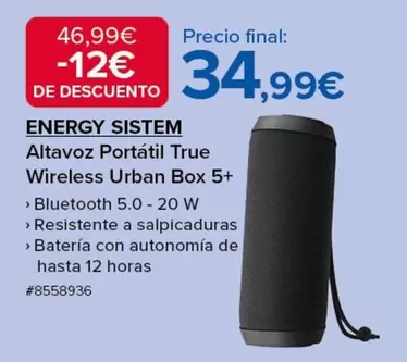 Oferta de Energy Sistem - Altavoz Portatil True Wireless Urban Box 5+ por 34,99€ en Costco