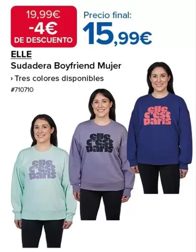 Oferta de Tres - Sudadera Boyfriend Mujer por 15,99€ en Costco