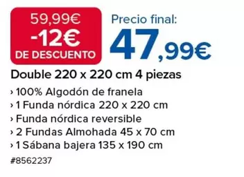 Oferta de Double 220 X 220 Cm 4 Piezas por 47,99€ en Costco