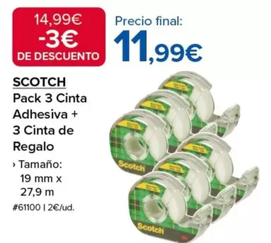 Oferta de Scotch - Pack 3 Cinta Adhesiva + 3 Cinta De Regalo por 11,99€ en Costco