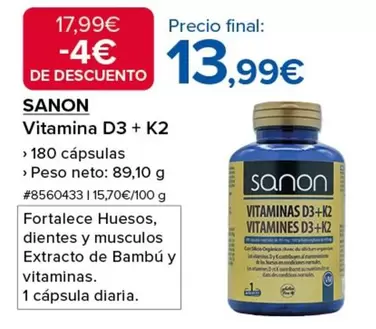 Oferta de Sanon - Vitamina D3 + K2 por 13,99€ en Costco