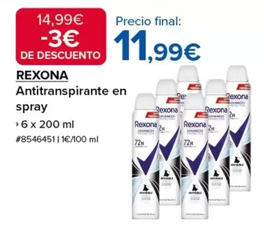 Oferta de Rexona - Antitranspirante En Spray por 11,99€ en Costco