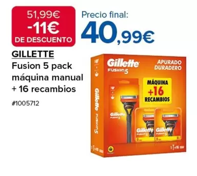 Oferta de Gillette - Fusion 5 Pack Maquina Manual + 16 Recambios por 40,99€ en Costco