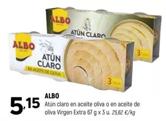 Oferta de Albo - Atún Claro En Aceite Oliva O En Aceite De Oliva Virgen Extra por 5,15€ en Coviran