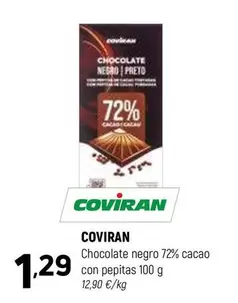 Oferta de Coviran - Chocolate Negro 72% Cacao Con Pepitas por 1,29€ en Coviran