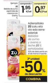 Oferta de Zu - Bebida De Zumo Exprimido De Naranja Con Avena por 1,95€ en Eroski