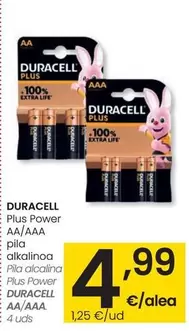 Oferta de Duracell - Pila Alcalina Plus Power Aa/aaa por 4,99€ en Eroski