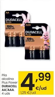 Oferta de Duracell - Pila Alcalina Plus Power Aa/aaa por 4,99€ en Eroski