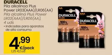 Oferta de Duracell - Pila Alcalina Plus Power LR03(AAA)/LR06(AA) por 4,99€ en Eroski