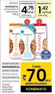 Oferta de Wonderful - Almendras Al Natural Piel por 4,75€ en Eroski