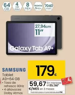 Oferta de Samsung - Tablet A9 + 64 GB por 179€ en Eroski