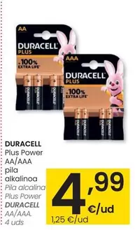 Oferta de Duracell - Pila Alcalina Plus Power AA/AAA por 4,99€ en Eroski