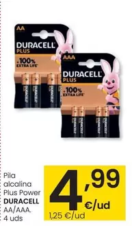 Oferta de Duracell - Pila Alcalina Plus Power AA/AAA por 4,99€ en Eroski