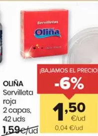 Oferta de Oliña - Servilleta Roja 2 Capas por 1,5€ en Autoservicios Familia