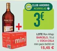 Oferta de Barceló - Lote Ron Anejo + Coca Cola por 15,45€ en Masymas