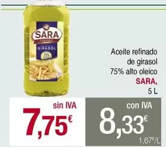 Oferta de Sara - Aceite Refinado De Girasol 75% Alto Oleico por 7,75€ en Masymas