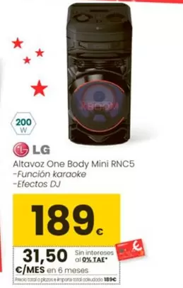 Oferta de LG -  Altavoz One Body Mini RNC5 por 189€ en Eroski