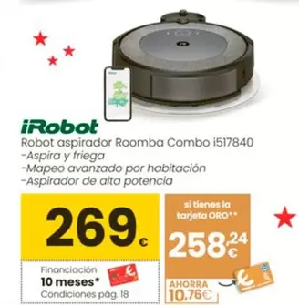 Oferta de Irobot - Robot Aspirador Roomba Combo I517840 por 269€ en Eroski