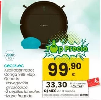 Oferta de Cecotec - Aspirador Robot Conga 999 Mop Genesis por 99,9€ en Eroski