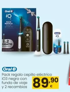 Oferta de Oral B - Pack Regalo Cepillo Eléctrico I03 Negro Con Funda De Viaje Y 2 Recambios por 89,9€ en Eroski