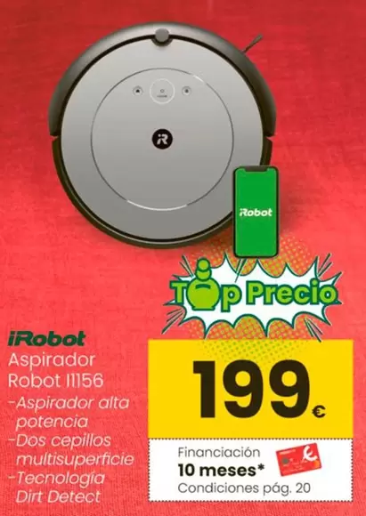 Oferta de Irobot - Robot Aspirador I1156 por 199€ en Eroski