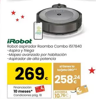 Oferta de Irobot - Robot Aspirador Roomba Combo I517840 por 269€ en Eroski