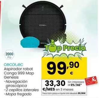 Oferta de Cecotec - Aspirador Robot Conga 999 Map Genesis por 99,9€ en Eroski