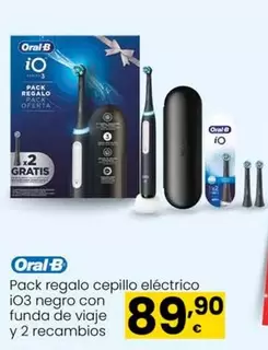 Oferta de Oral B - Pack Regalo Cepillo Eléctrico I03 Negro Con Funda De Viaje Y 2 Recambios por 89,9€ en Eroski