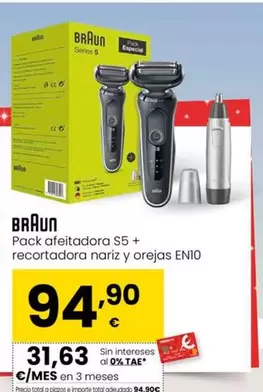 Oferta de Braun - Pack Afeitadora S5 + Recortadora Nariz Y Orejas En10 por 94,9€ en Eroski