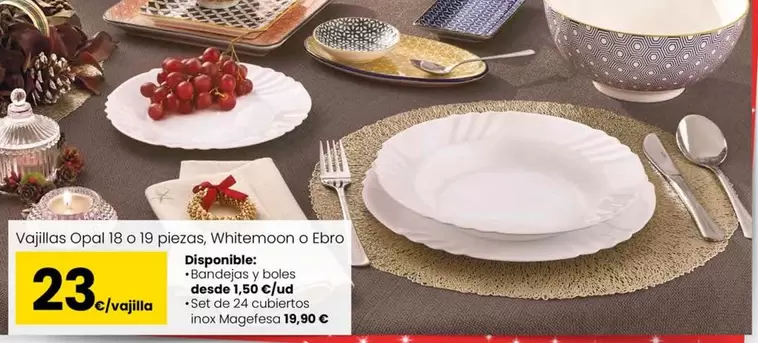 Oferta de Ebro - Vajillas Opal 18 O 18 Piezas Whitemeon O Ebro por 23,9€ en Eroski