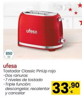 Oferta de Ufesa - Tostador Classic Pinup Rojo por 33,9€ en Eroski