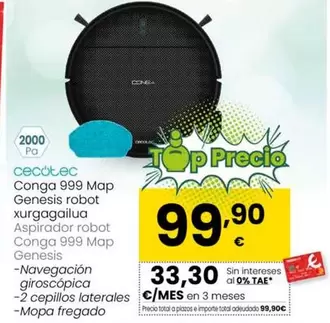 Oferta de Cecotec - Aspirador Robot Conga 999 Map por 99,9€ en Eroski