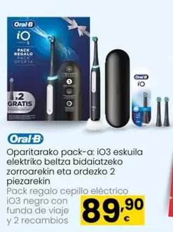 Oferta de Oral B - Pack Regalo Cepillo Eléctrico I03 Negro Con Fundido De Viaje Y 2 Recambios por 89,9€ en Eroski