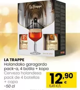 Oferta de La Trappe - Cerveza Holandesa Pack De 4 Botellas + Copa por 12,9€ en Eroski